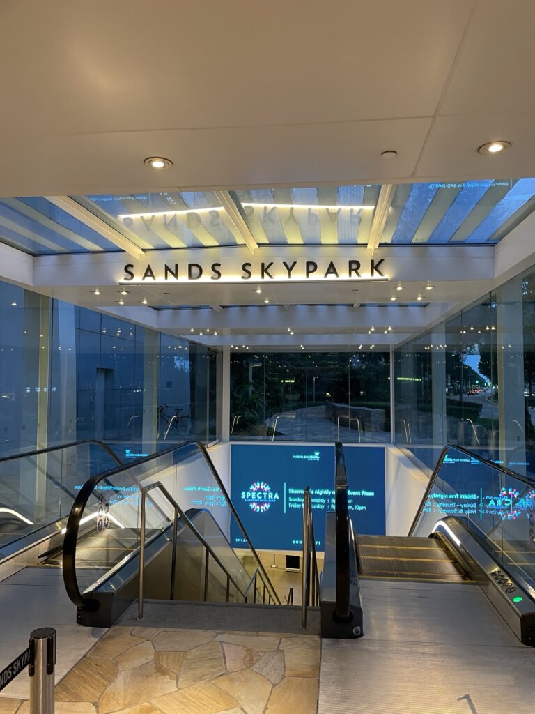 Marina Bay Sands SkyPark entrance at Hotel Tower 3