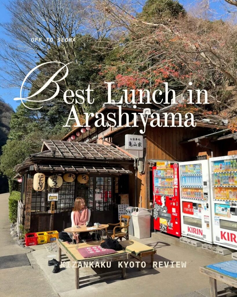 Delicious handmade udon served at a scenic restaurant in Arashiyama, Kyoto with Ghibli-inspired forest views.