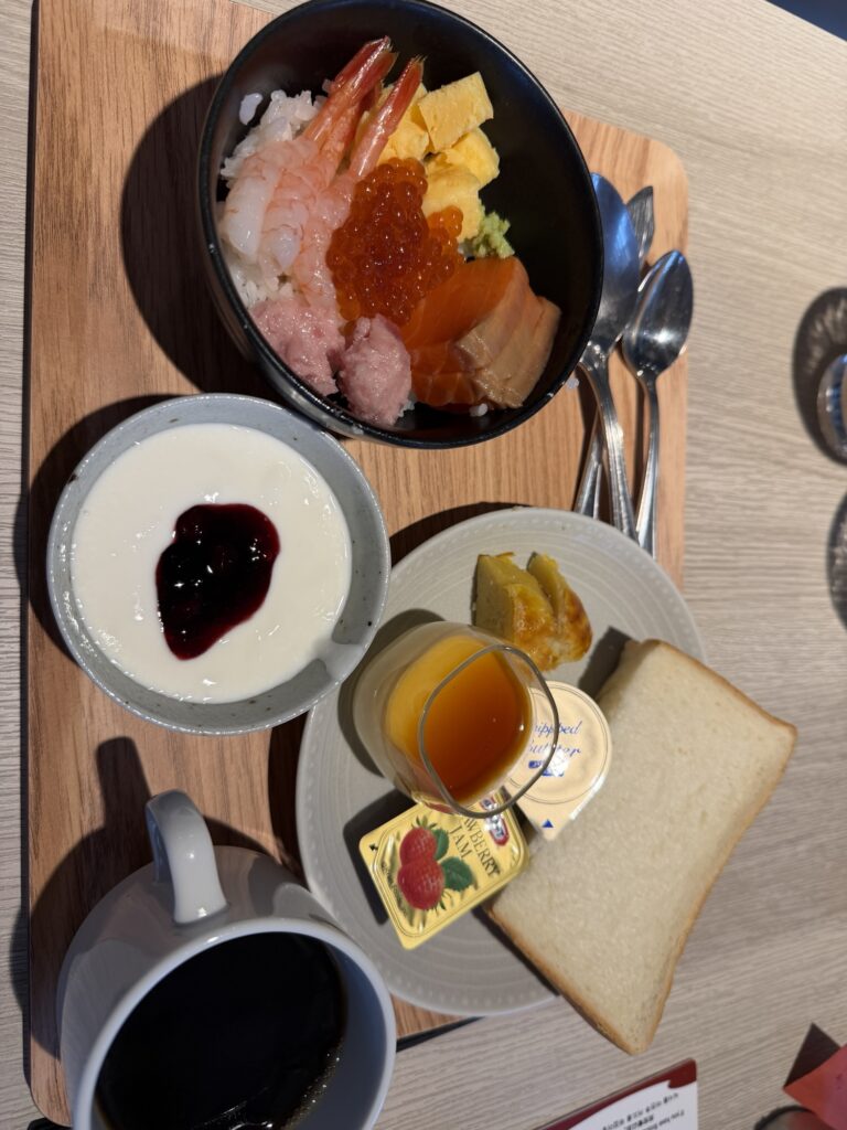 Obihiro hotel breakfast buffet with butadon and seafood bowl at Richmond Hotel Obihiro Ekimae
